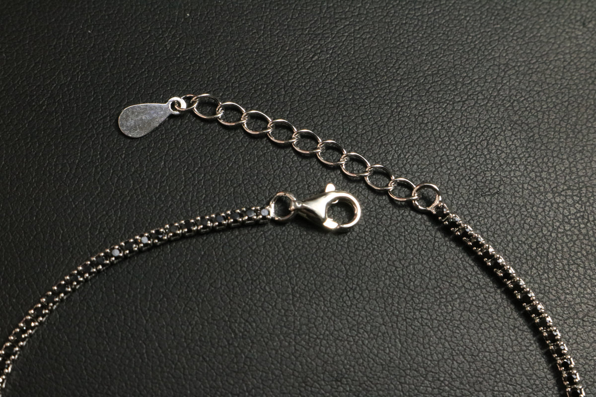 Tennis Negro Plata .925 2mm 17-20cm